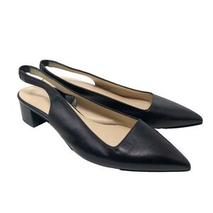 Everlane Slingback Heel Womens 7.5 Black Leather Pointed Toe Business Teacher